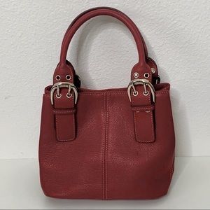 Tignanello Red Pebbled Soft Leather Double Rolled Handle Handbag
